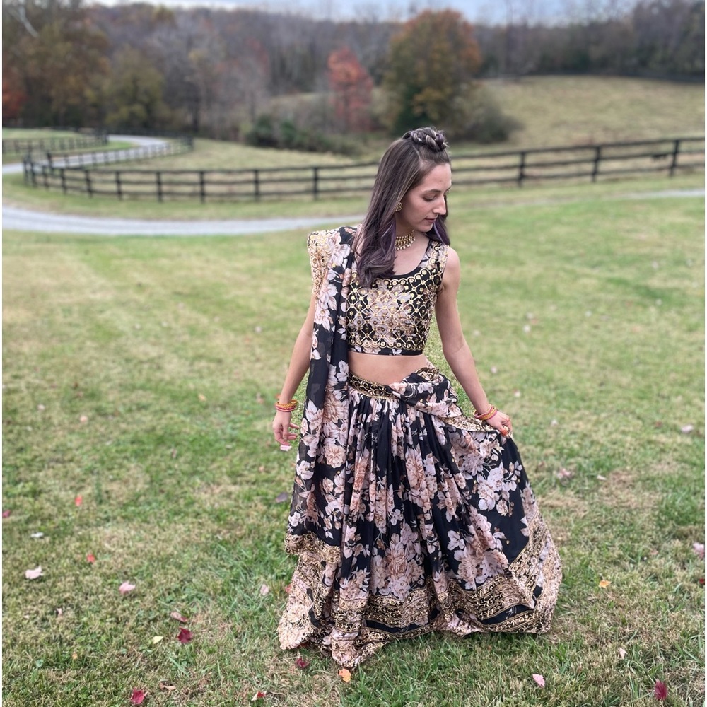 Custom Lehenga Choli - black, gold, & pink!